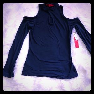 NWT blue mock neck eyelet cold shoulder top 💙